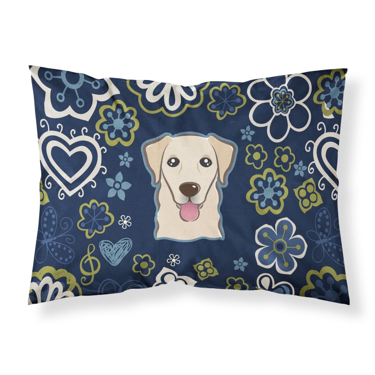 Blue Flowers Golden Retriever Fabric Standard Pillowcase