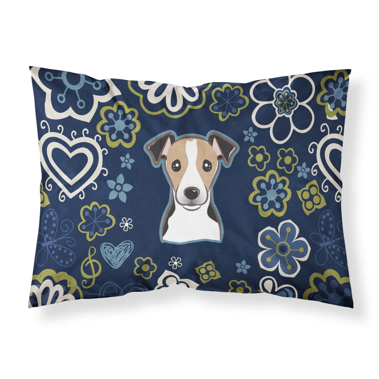 Blue Flowers Jack Russell Terrier Fabric Standard Pillowcase