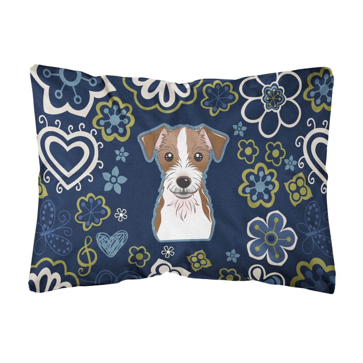 Blue Flowers Jack Russell Terrier Canvas Fabric Decorative Pillow