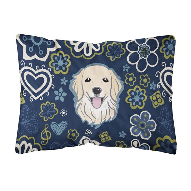 Blue Flowers Golden Retriever Canvas Fabric Decorative Pillow