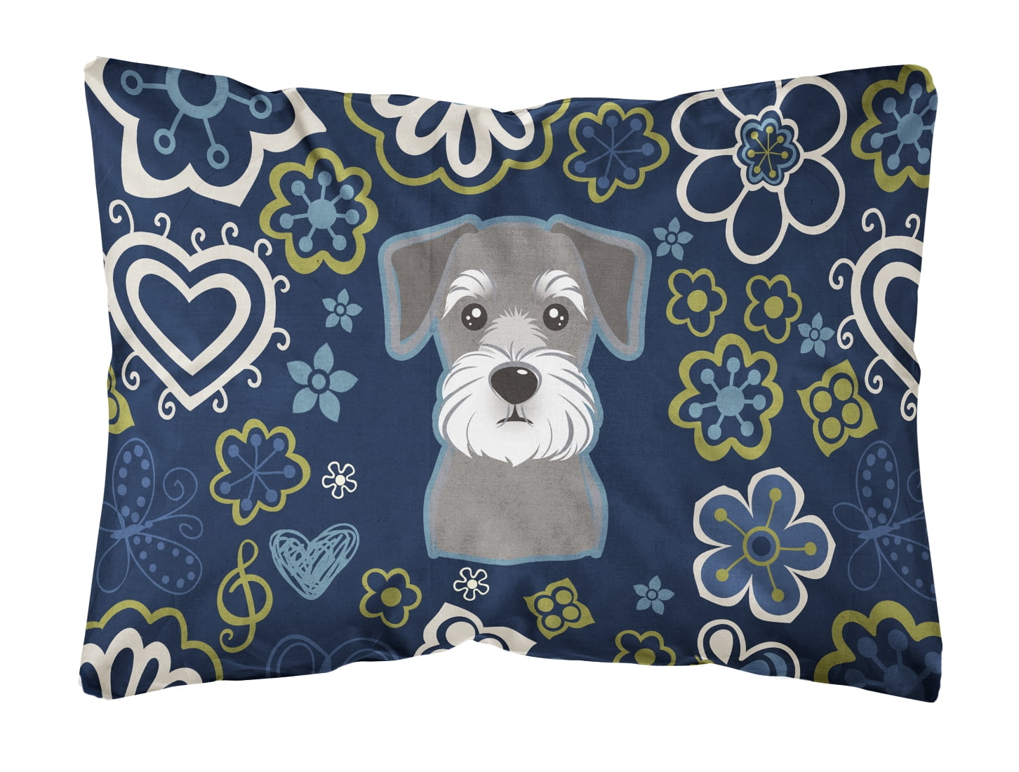 Blue Flowers Schnauzer Canvas Fabric Decorative Pillow