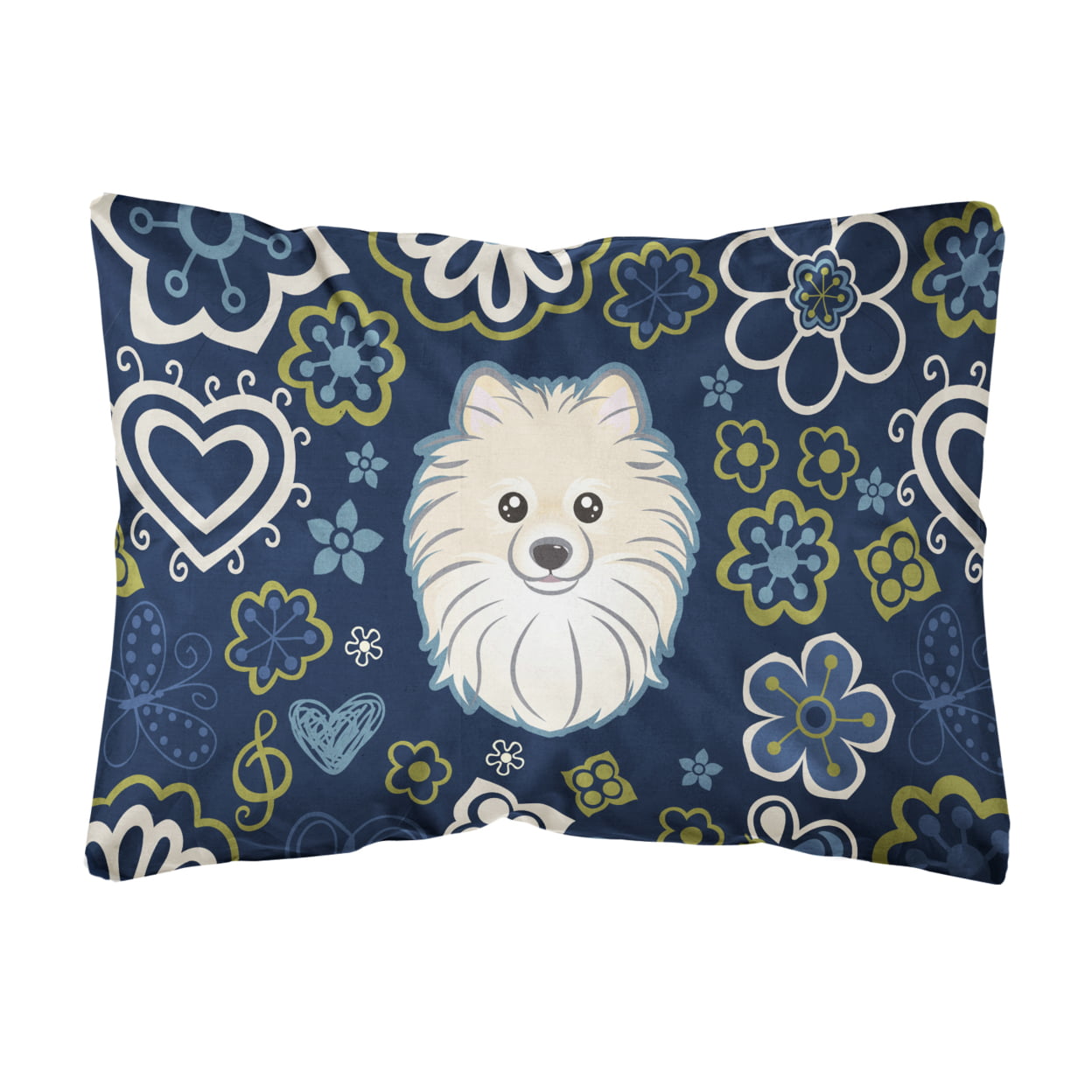 Blue Flowers Pomeranian Canvas Fabric Decorative Pillow