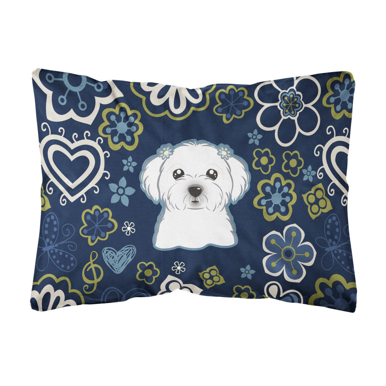 Blue Flowers Maltese Canvas Fabric Decorative Pillow