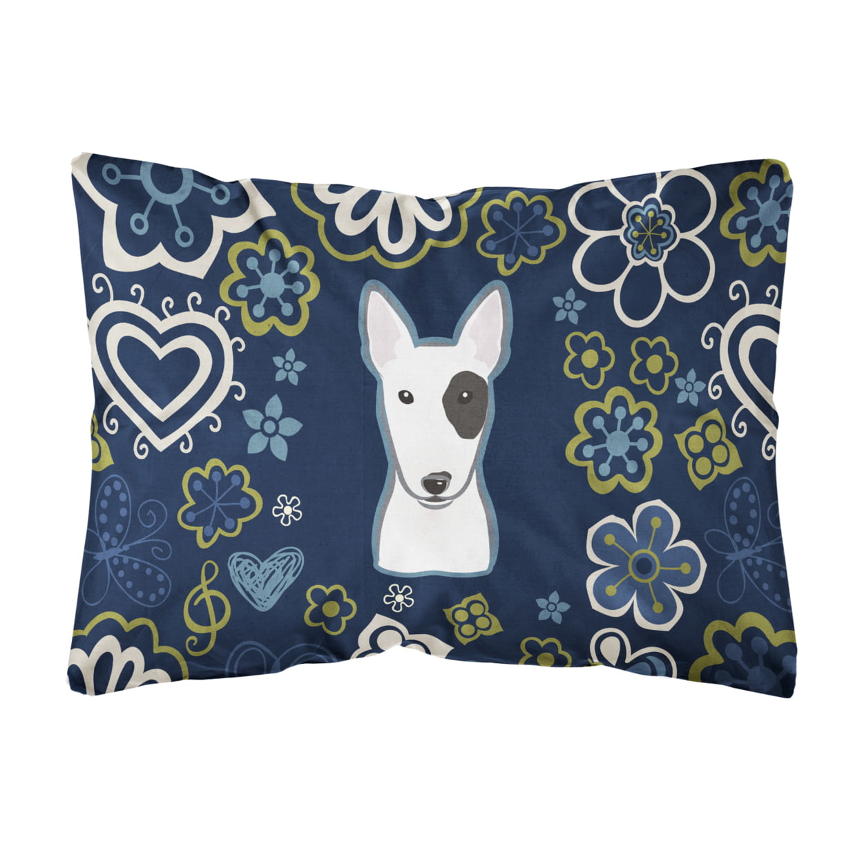 Blue Flowers Bull Terrier Canvas Fabric Decorative Pillow