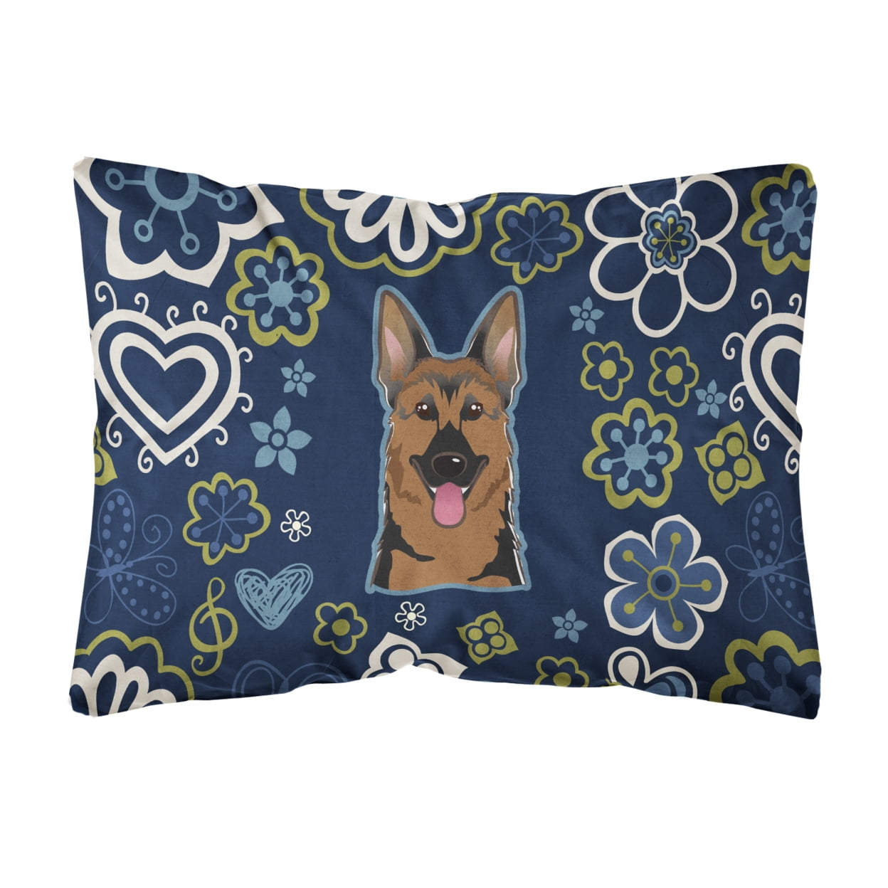Blue Flowers German Shepherd Canvas Fabric Decorative Pillow