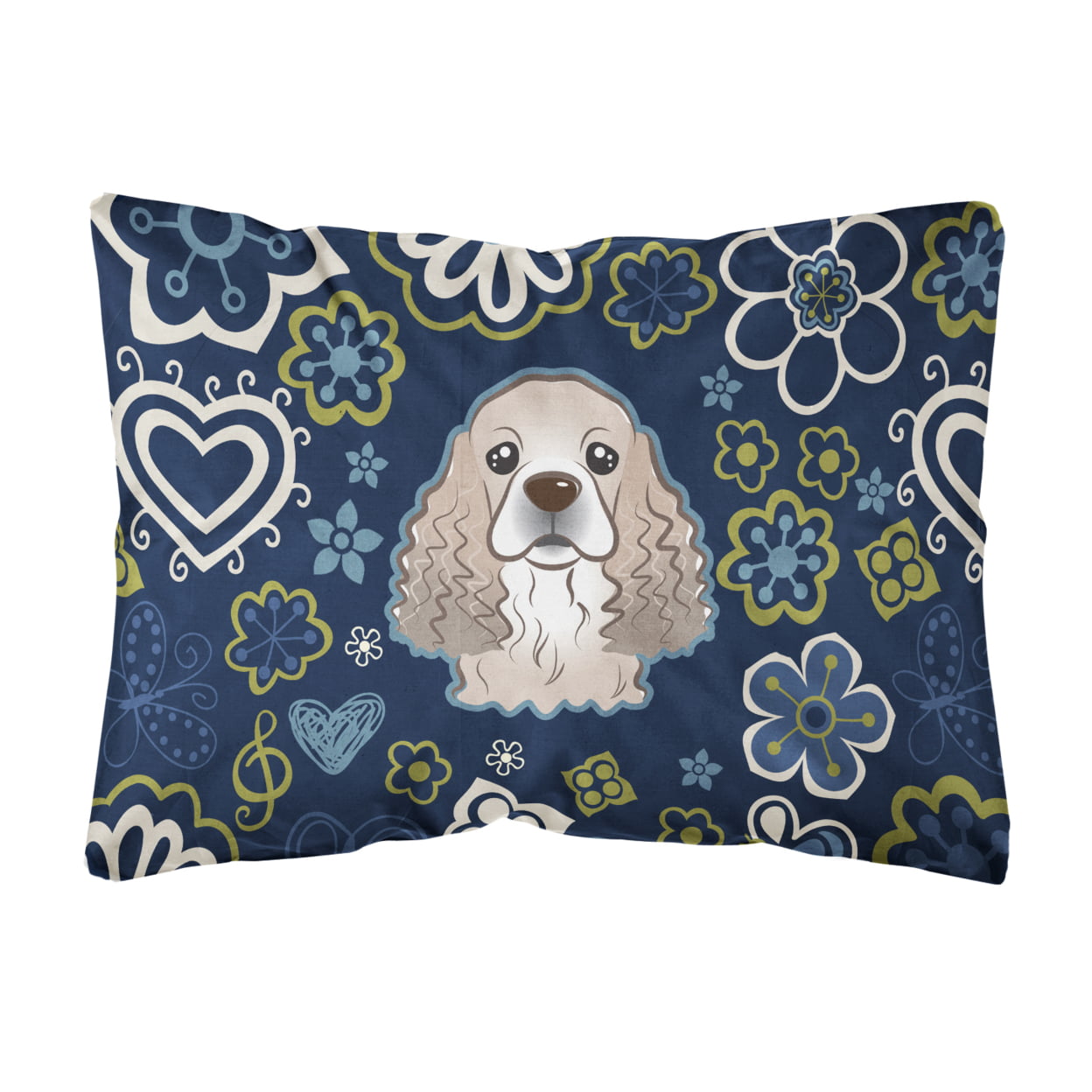 Blue Flowers Cocker Spaniel Canvas Fabric Decorative Pillow