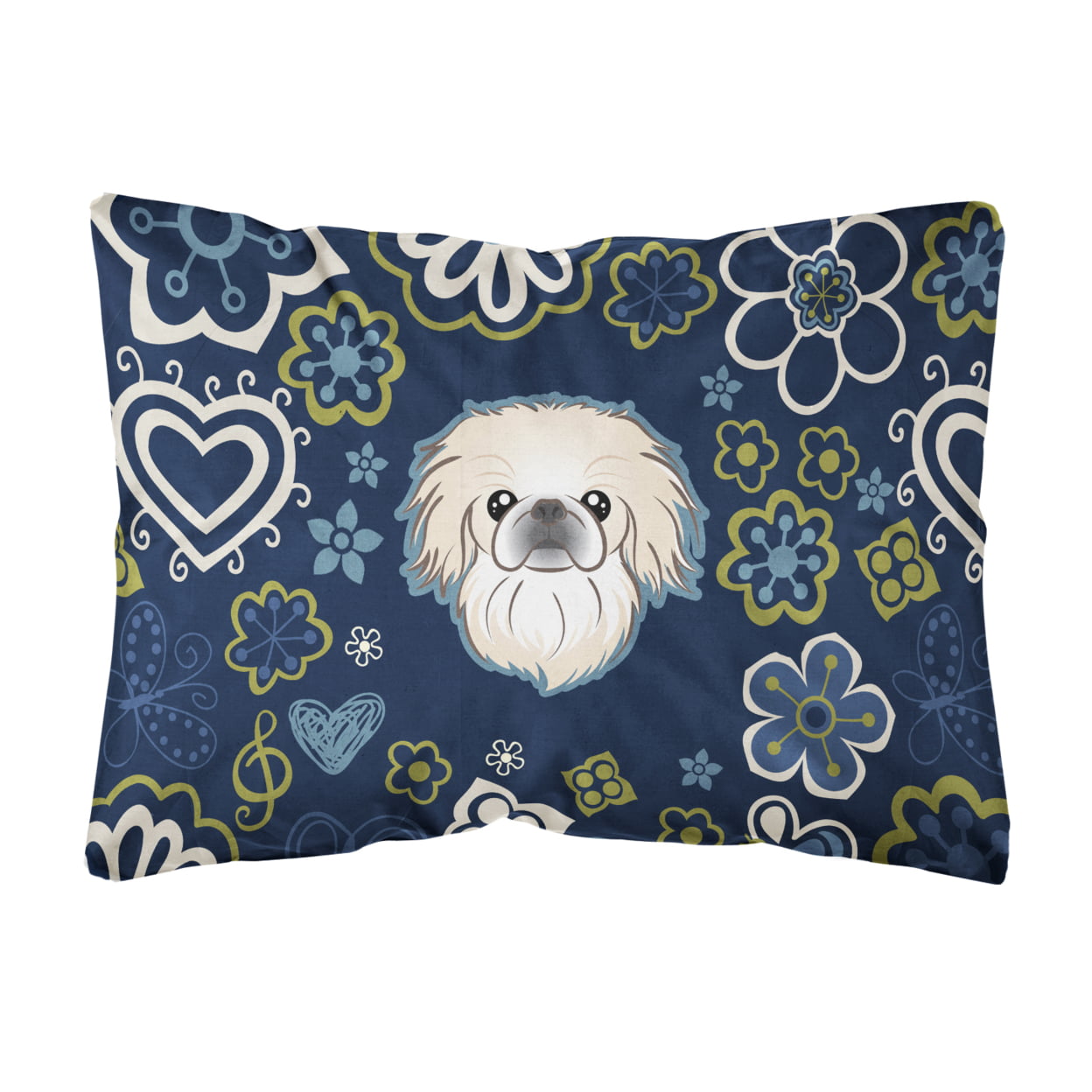 Blue Flowers Pekingese Canvas Fabric Decorative Pillow