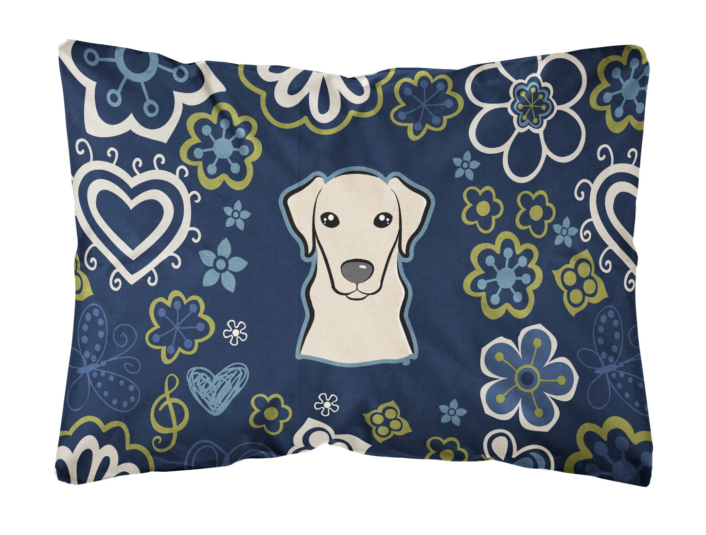 Blue Flowers Yellow Labrador Canvas Fabric Decorative Pillow