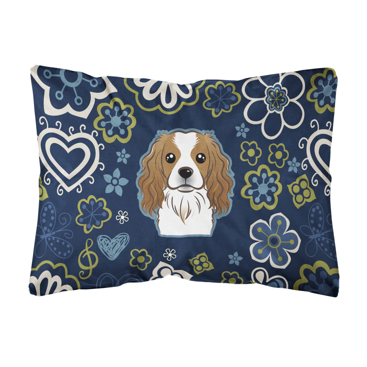 Blue Flowers Cavalier Spaniel Canvas Fabric Decorative Pillow