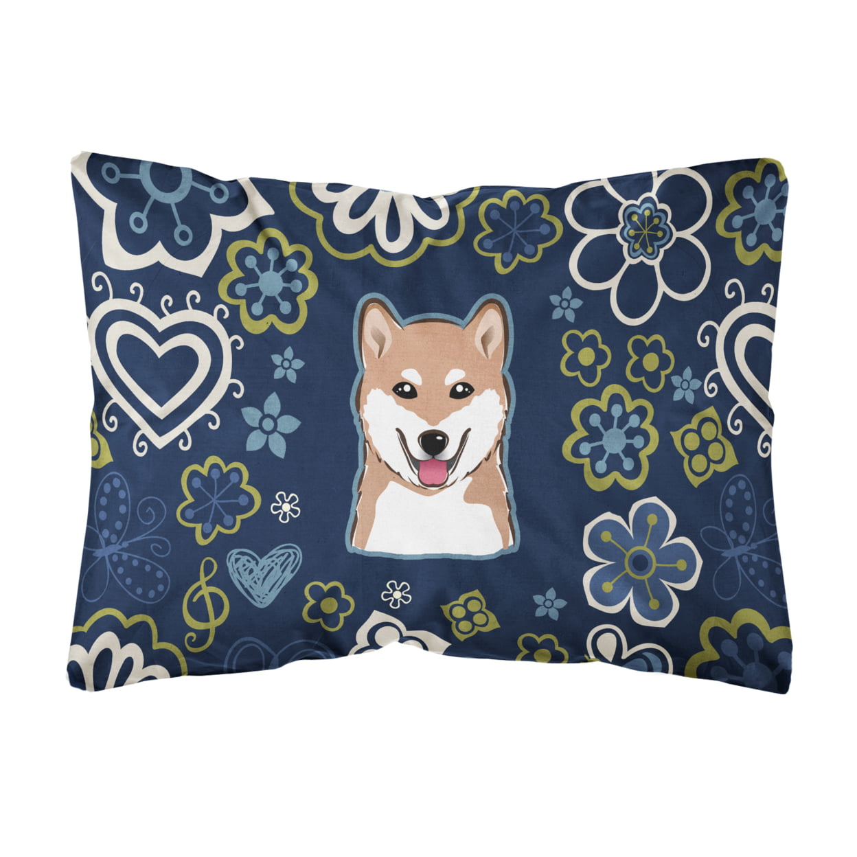 Blue Flowers Shiba Inu Canvas Fabric Decorative Pillow