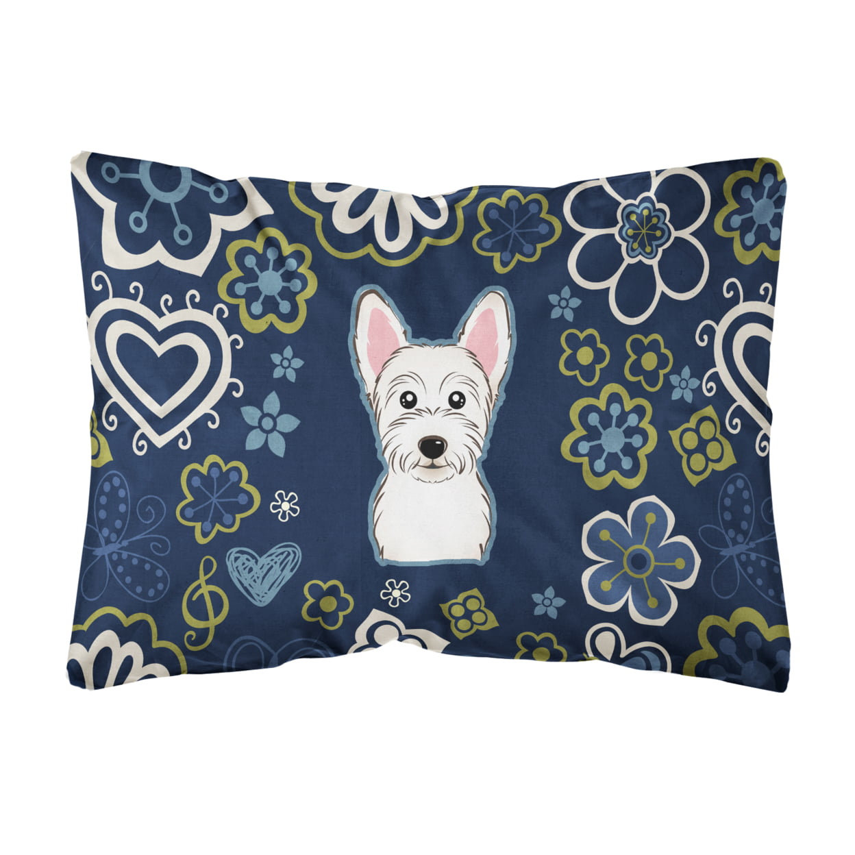 Blue Flowers Westie Canvas Fabric Decorative Pillow