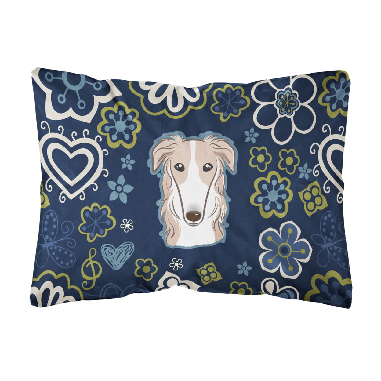 Blue Flowers Borzoi Canvas Fabric Decorative Pillow