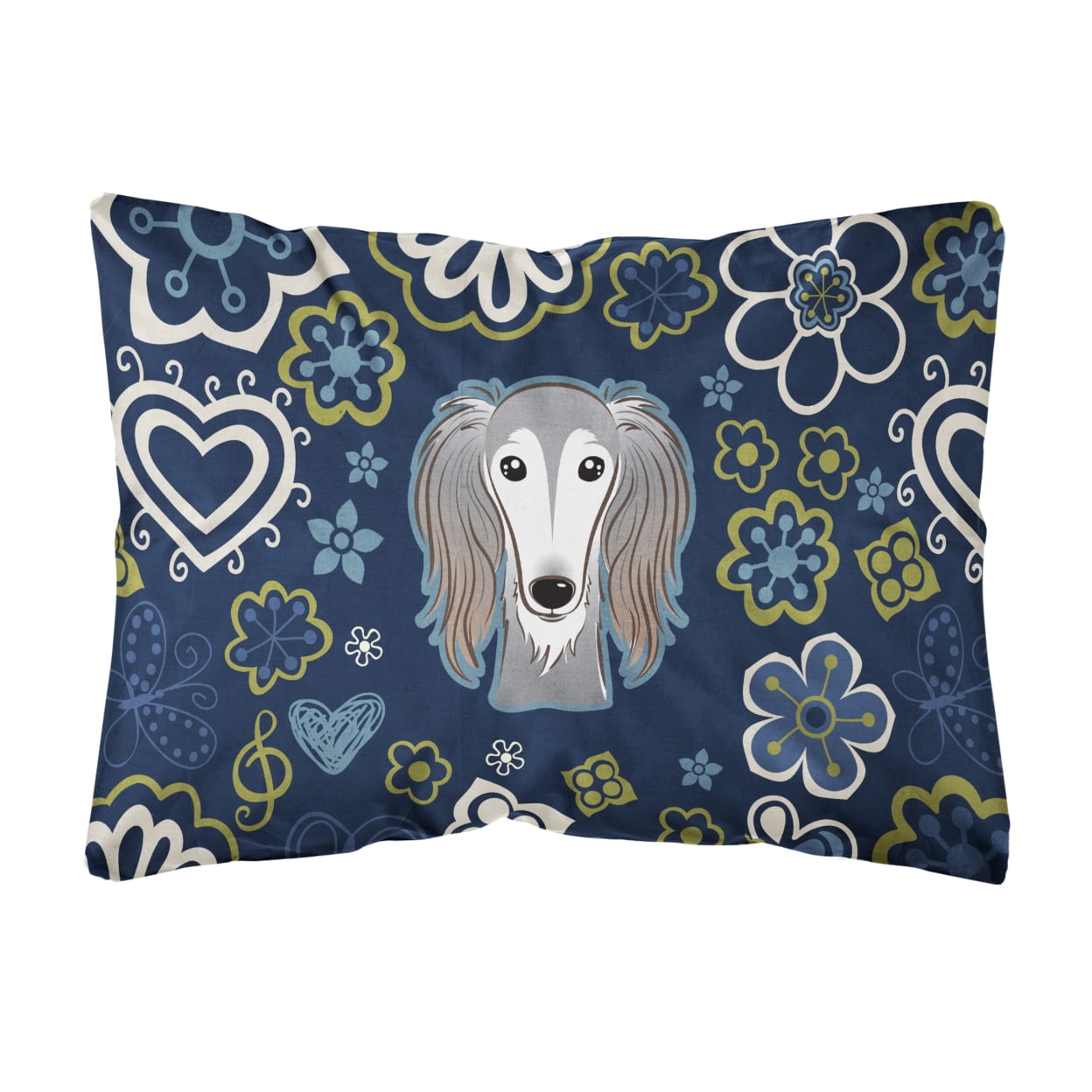 Blue Flowers Saluki Canvas Fabric Decorative Pillow