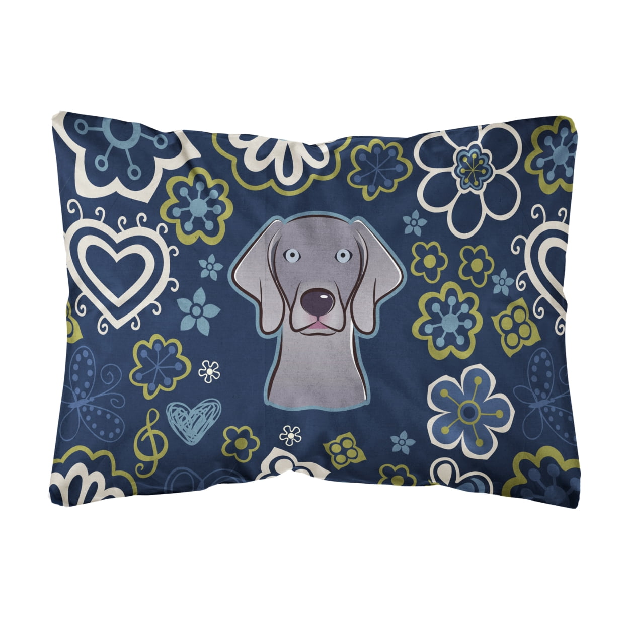 Blue Flowers Weimaraner Canvas Fabric Decorative Pillow