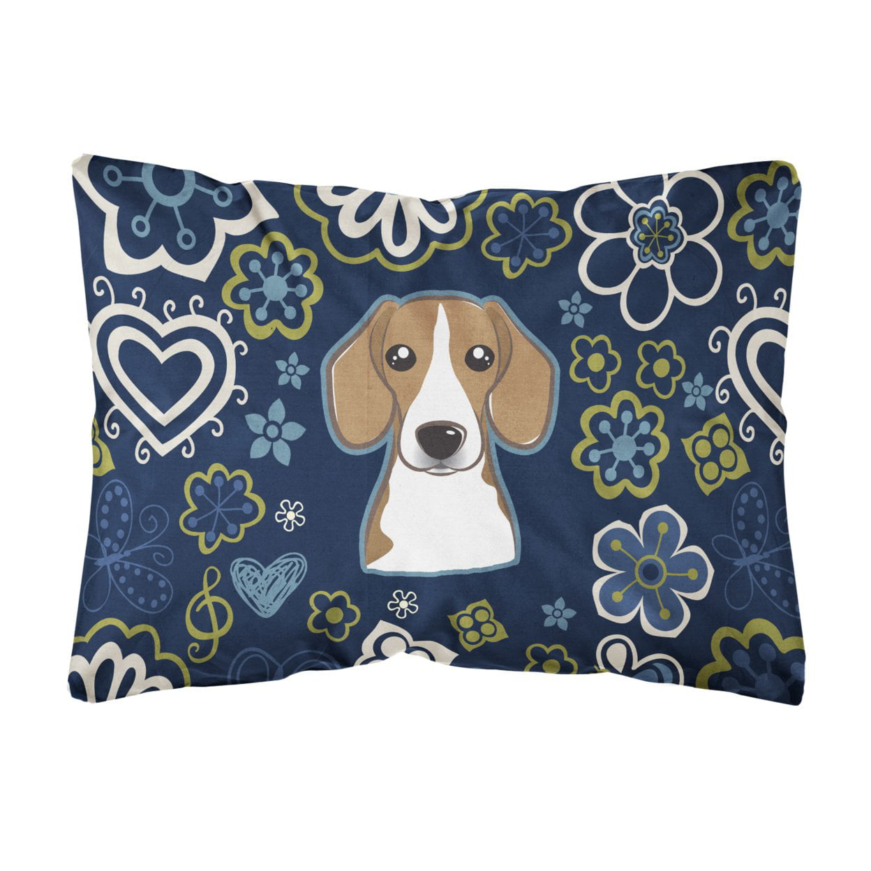 Blue Flowers Beagle Canvas Fabric Decorative Pillow