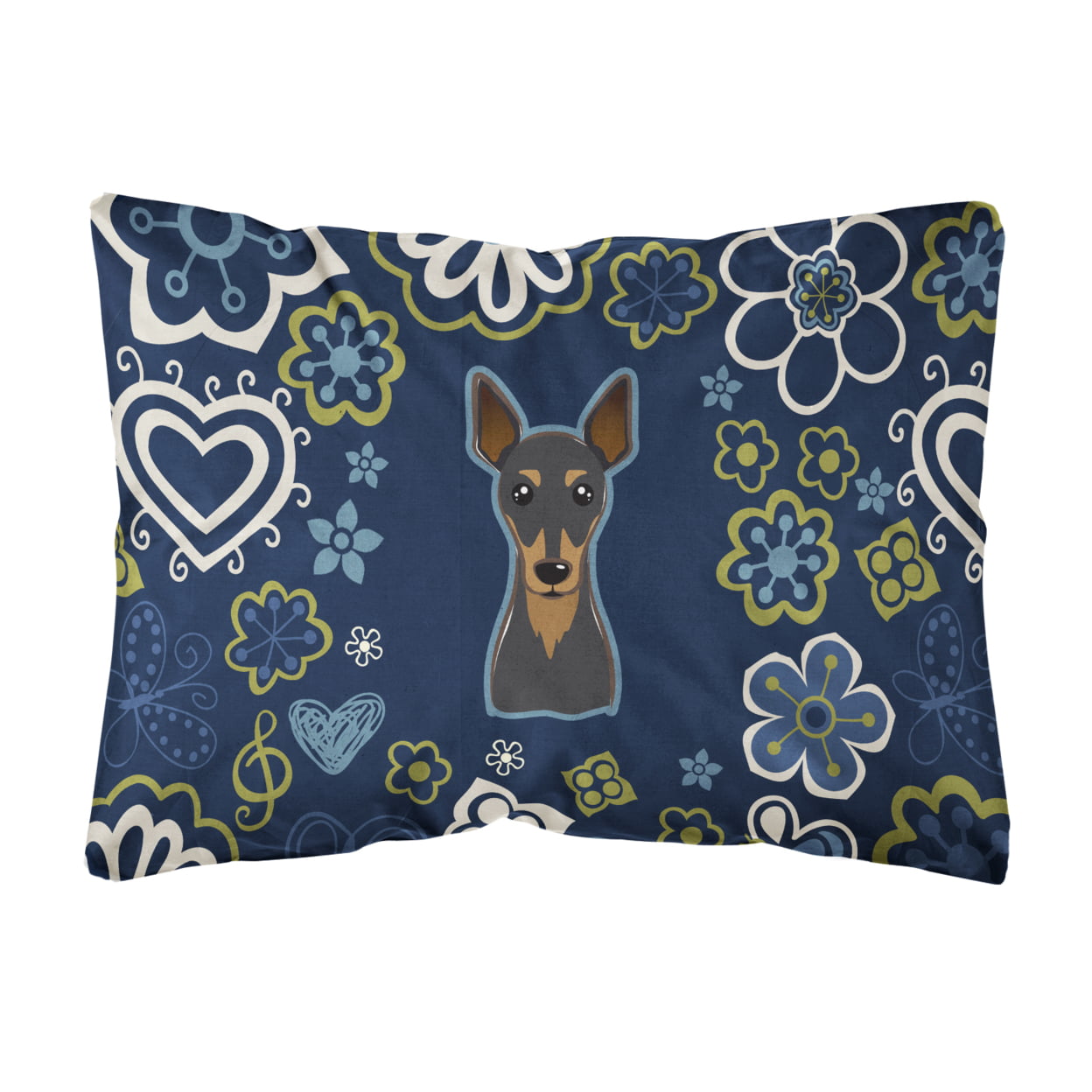 Blue Flowers Min Pin Canvas Fabric Decorative Pillow