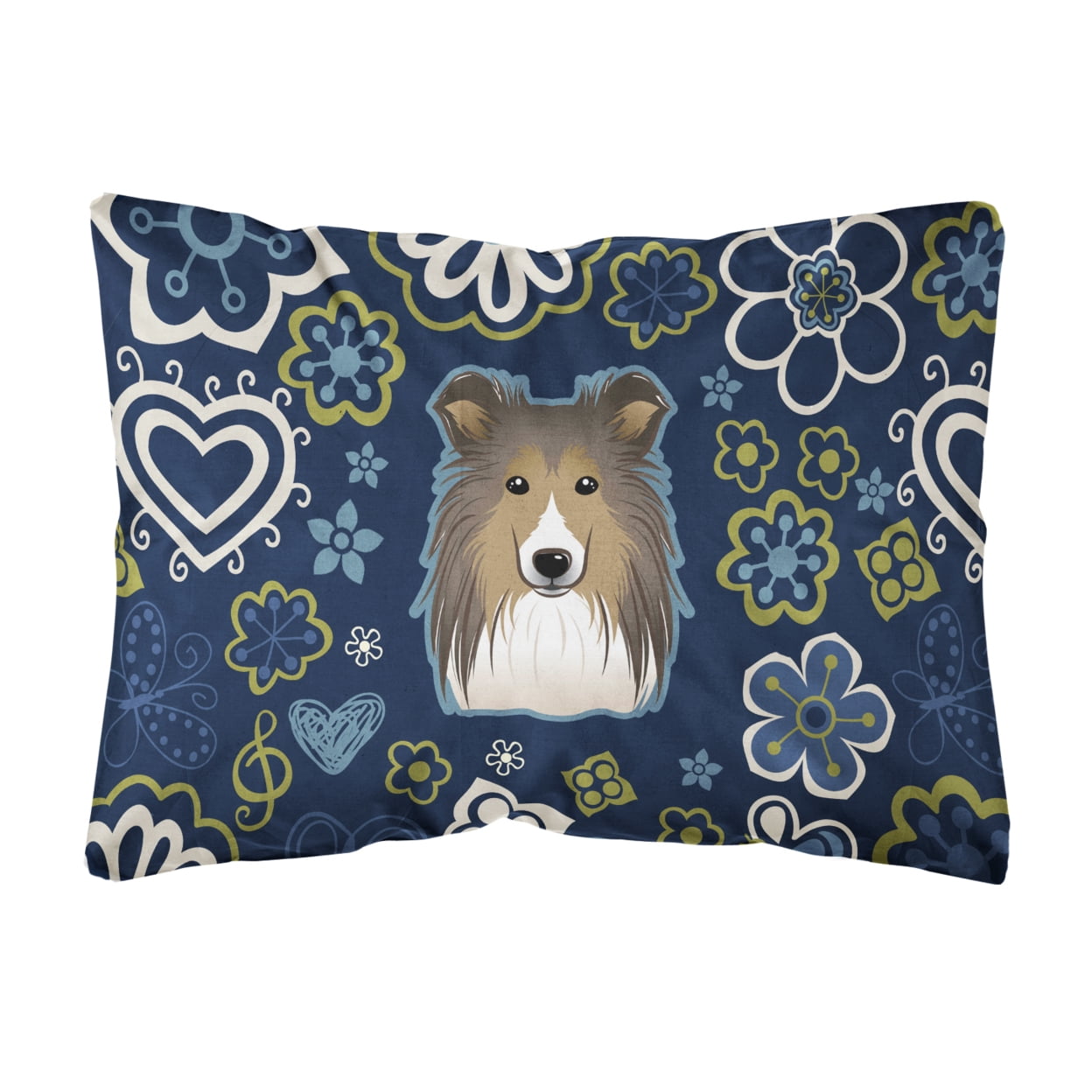 Blue Flowers Sheltie Canvas Fabric Decorative Pillow