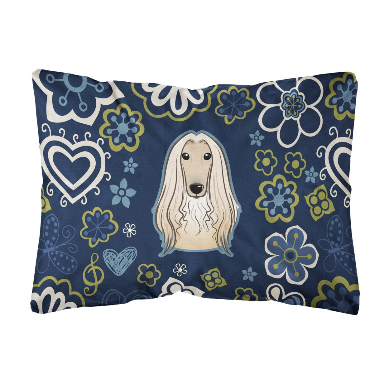 Blue Flowers Afghan Hound Canvas Fabric Decorative Pillow