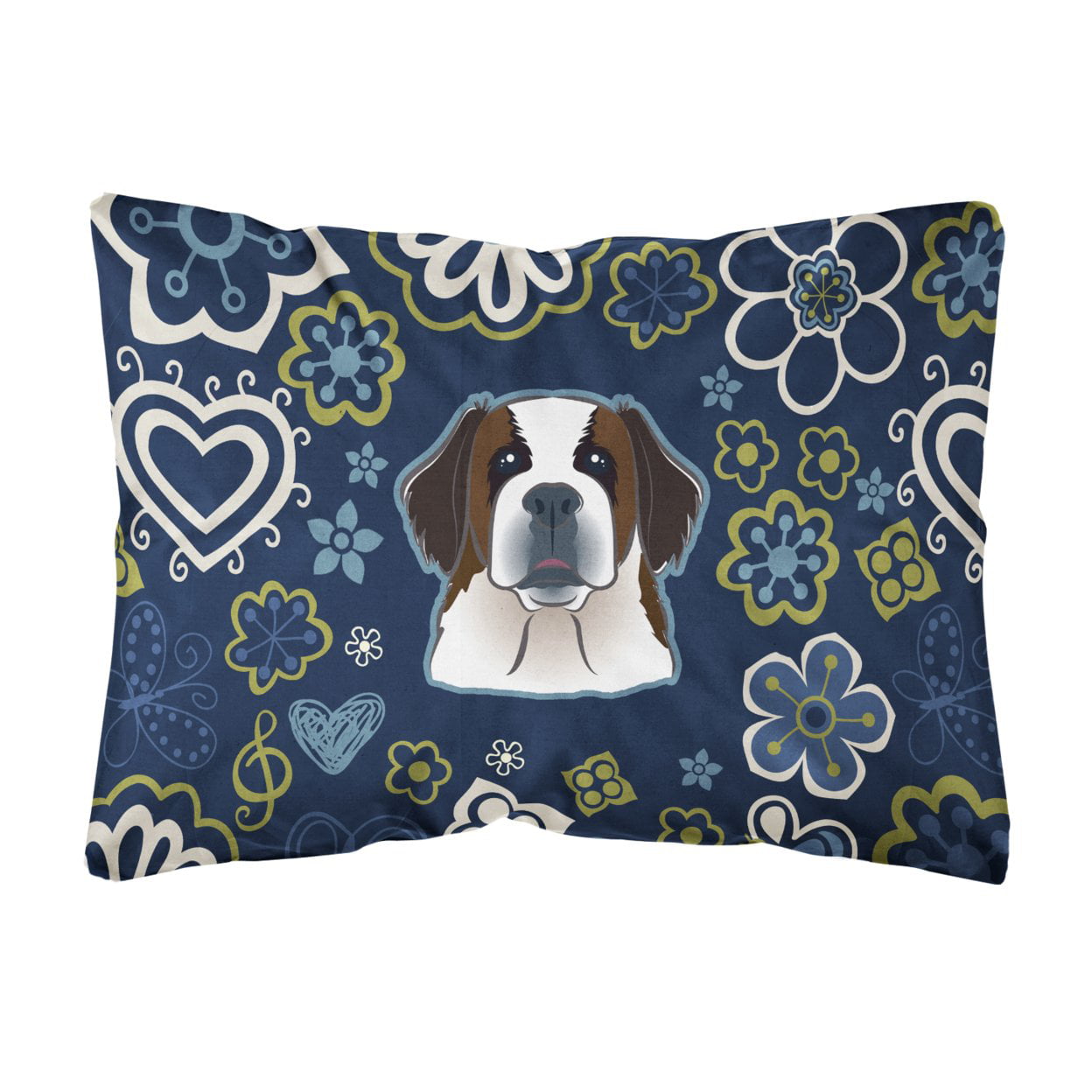 Blue Flowers Saint Bernard Canvas Fabric Decorative Pillow