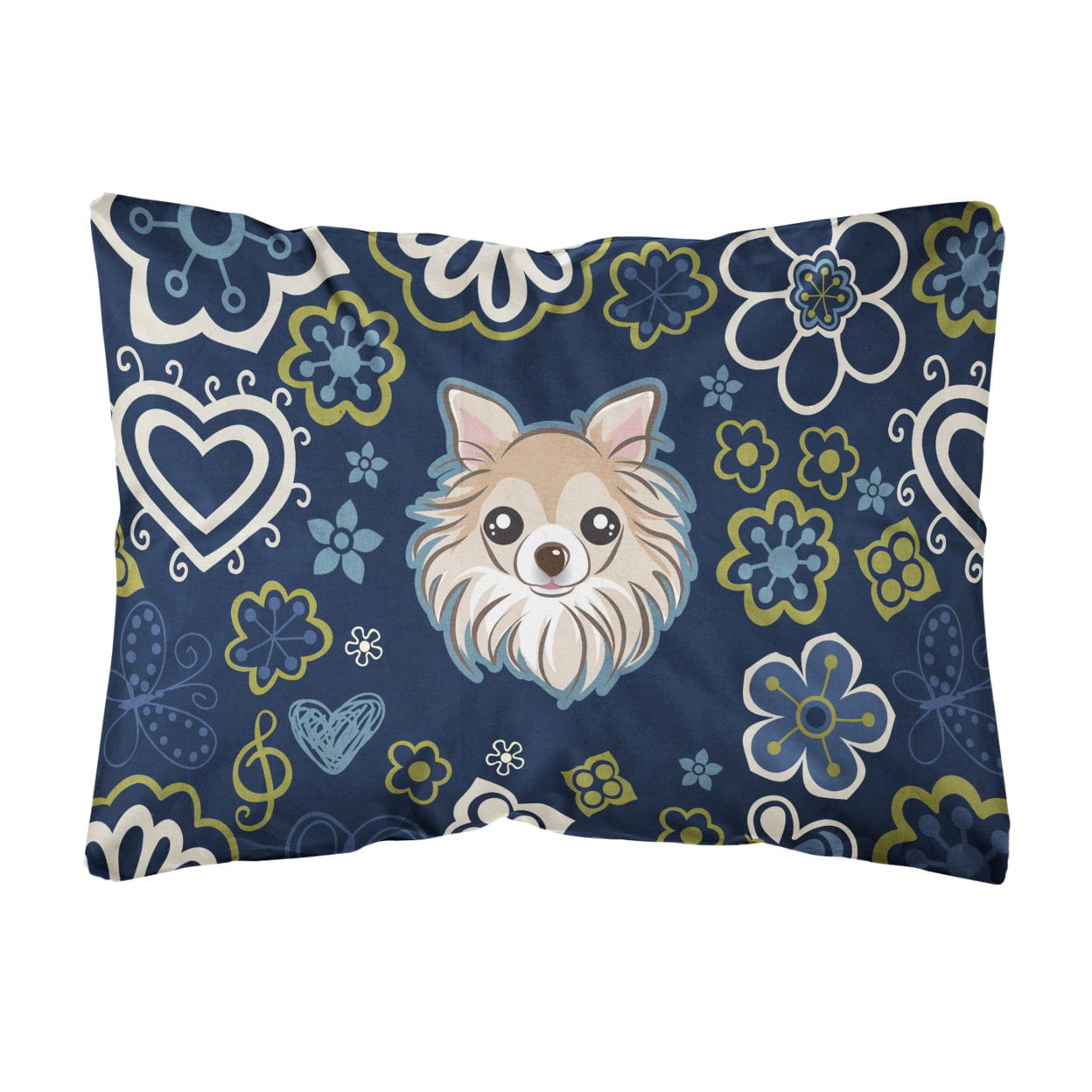 Blue Flowers Chihuahua Canvas Fabric Decorative Pillow