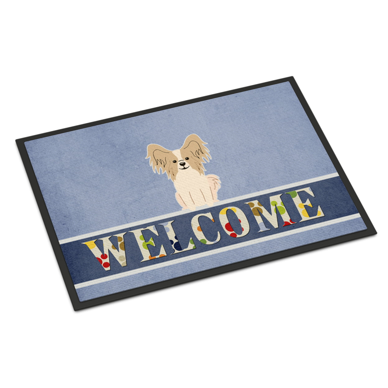 18 x 27 in. Papillon Sable & White Welcome Indoor or Outdoor Mat