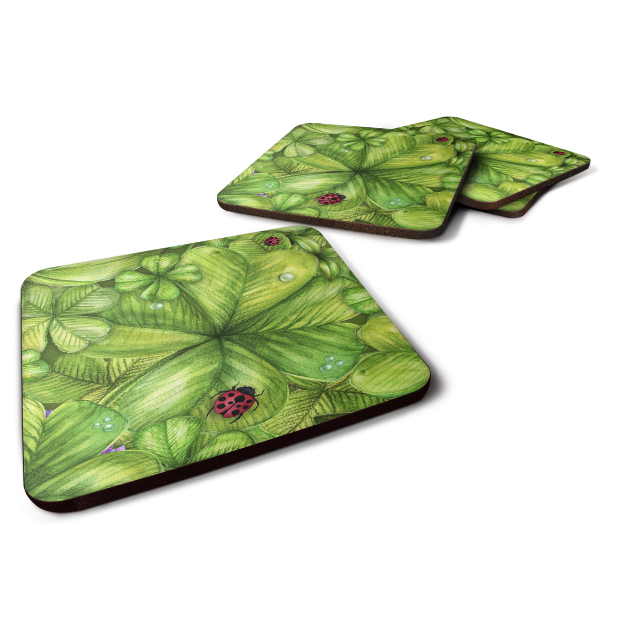 Shamrocks & Lady Bugs Foam Coasters - Set of 4