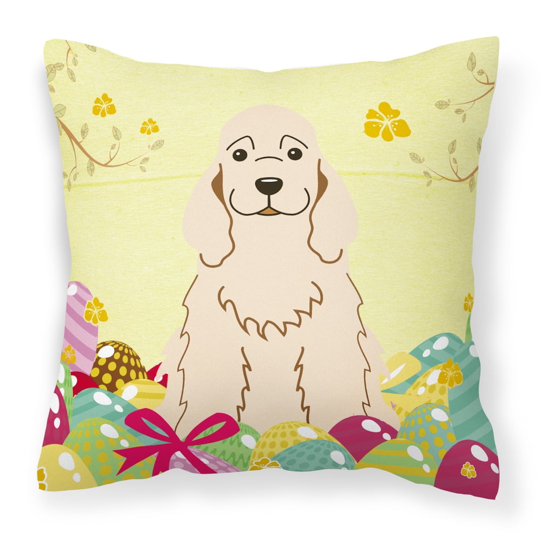 Easter Eggs Cocker Spaniel Buff Fabric Decorative Pillow