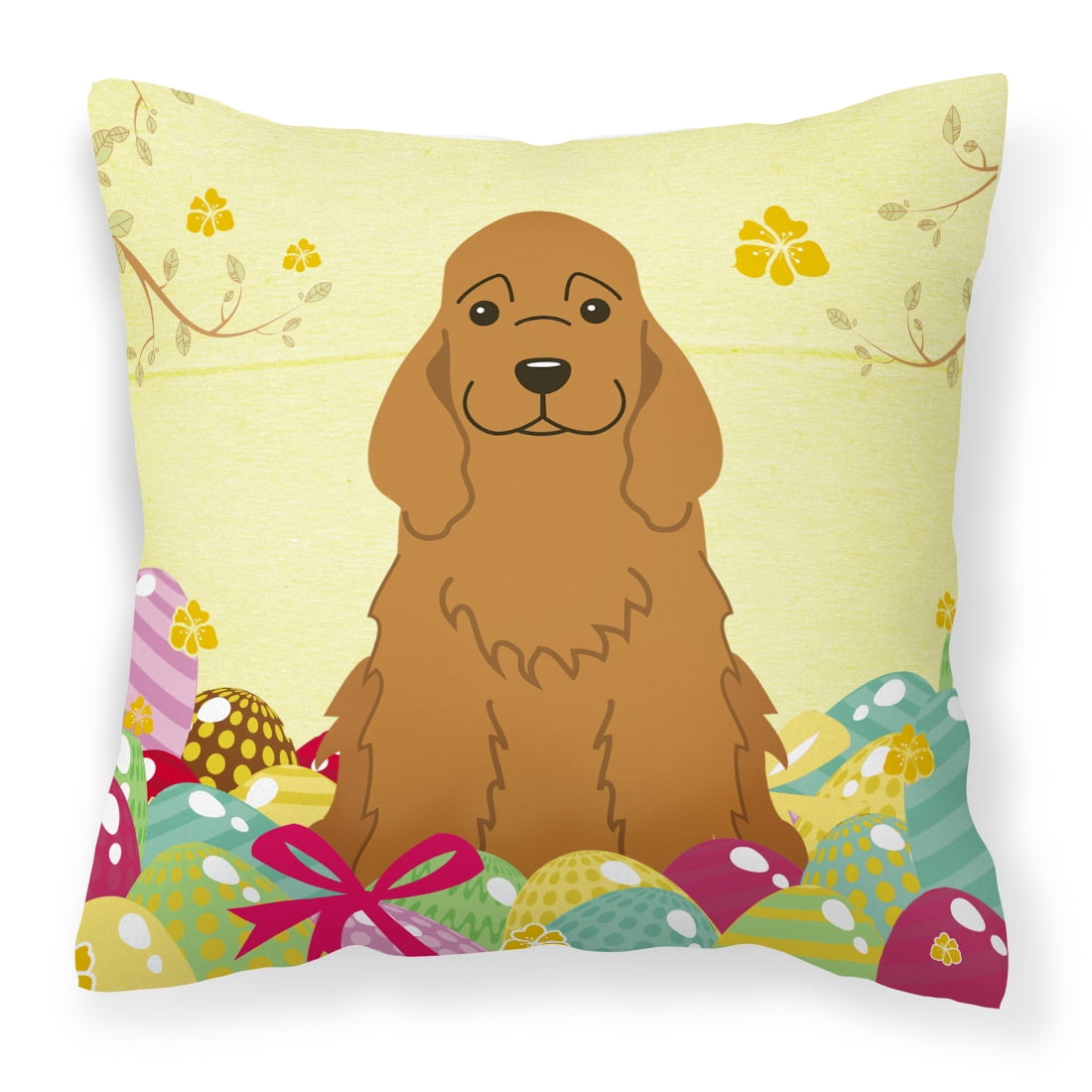 BB6095PW1414 Easter Eggs Cocker Spaniel Red Fabric Decorative Pillow