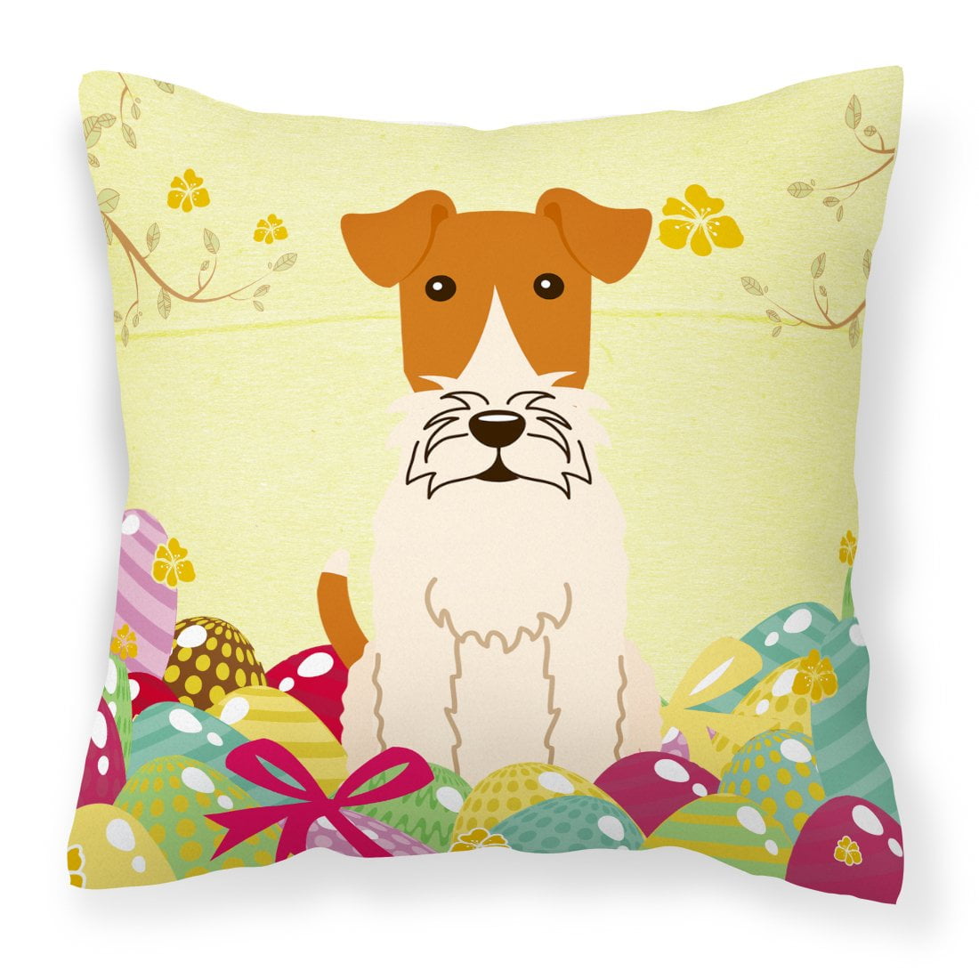 BB6101PW1414 Easter Eggs Wire Fox Terrier Fabric Decorative Pillow