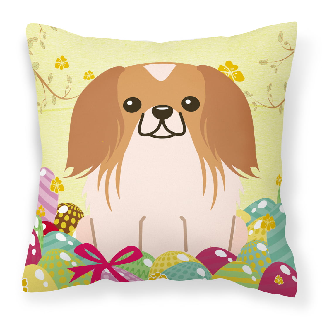 Easter Eggs Pekingnese Red White Fabric Decorative Pillow