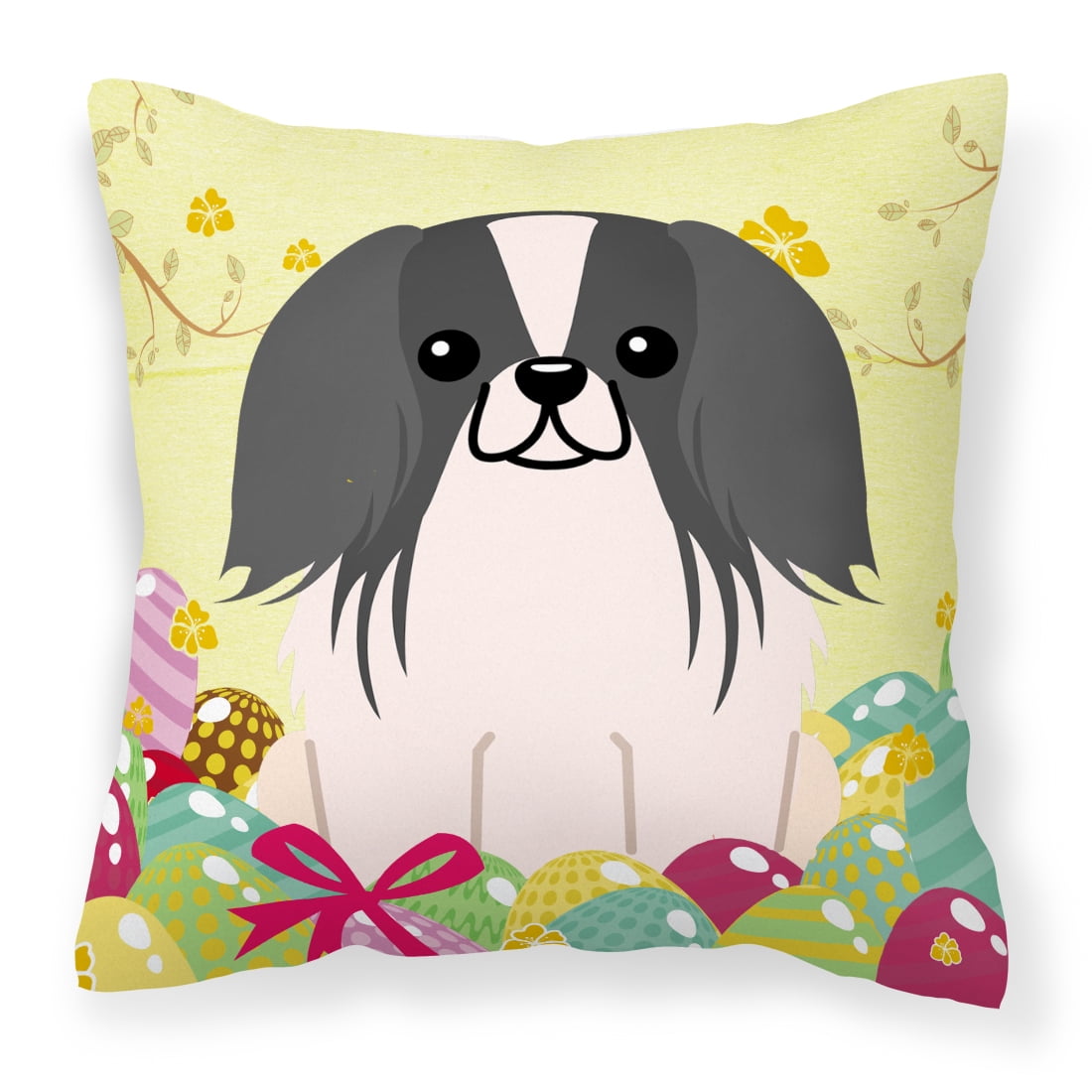 Easter Eggs Pekingnese Black & White Fabric Decorative Pillow
