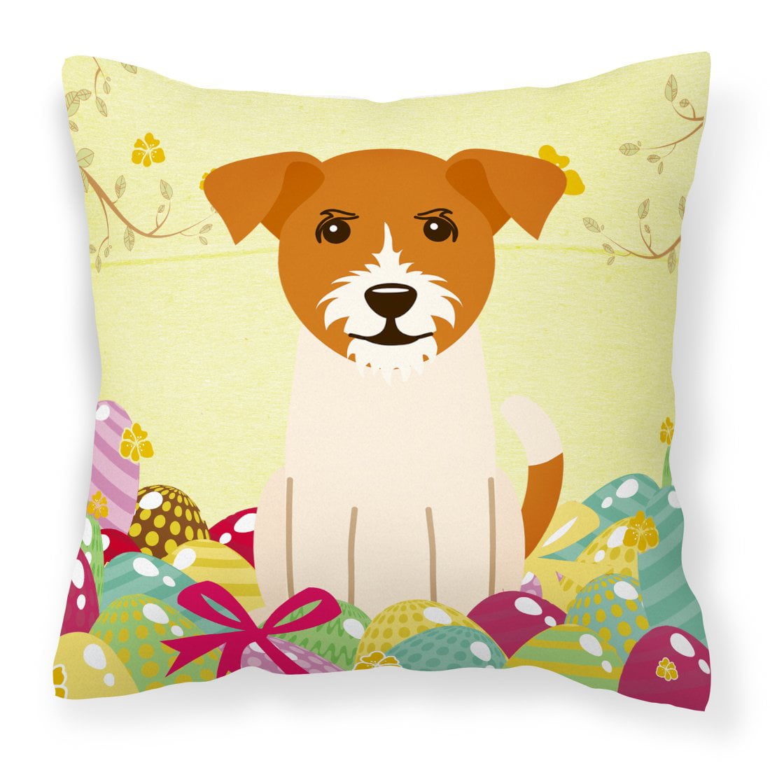 Easter Eggs Jack Russell Terrier Fabric Decorative Pillow