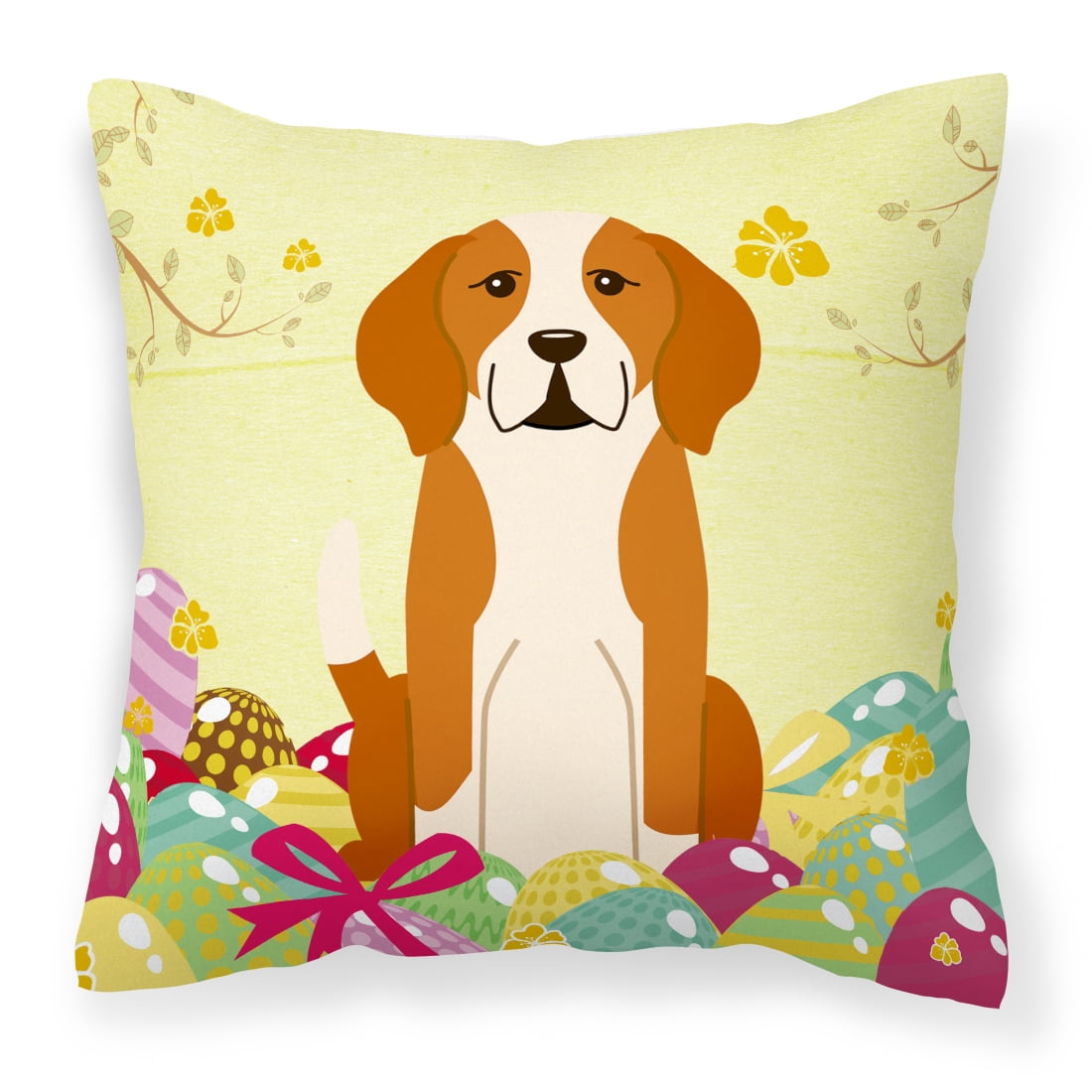 Easter Eggs English Foxhound Fabric Decorative Pillow