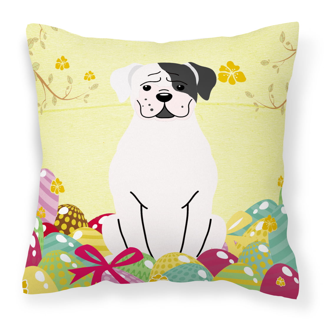 BB6114PW1414 Easter Eggs White Boxer Cooper Fabric Decorative Pillow