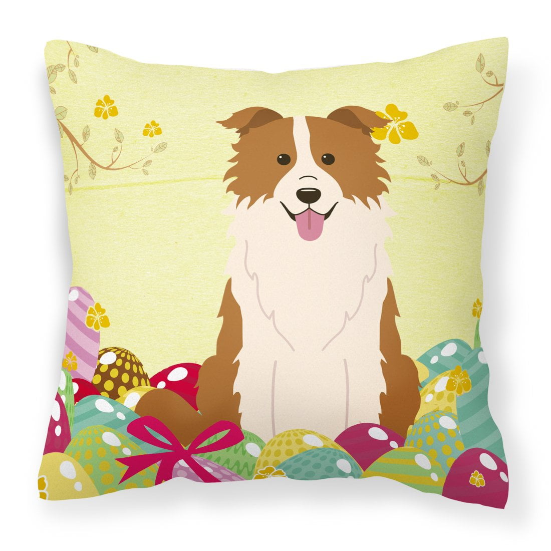 Easter Eggs Border Collie Red White Fabric Decorative Pillow