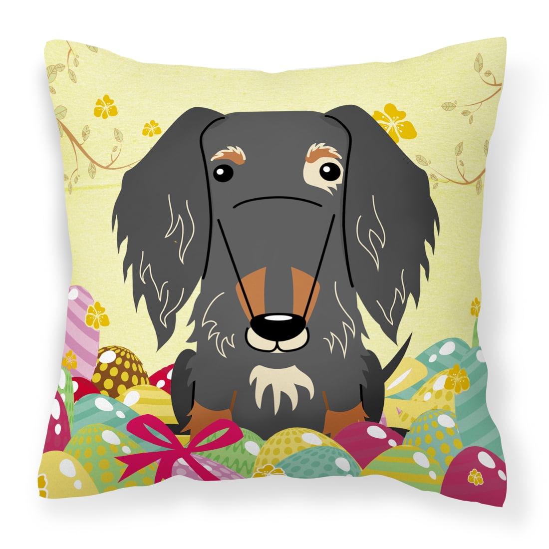 Easter Eggs Wire Haired Dachshund Dapple Fabric Decorative Pillow