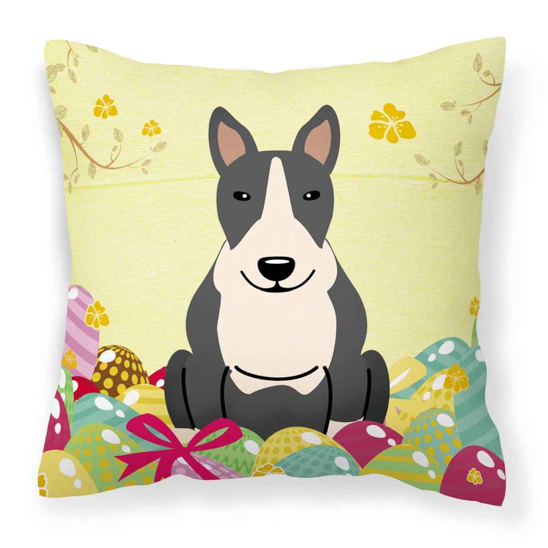 Easter Eggs Bull Terrier Black & White Fabric Decorative Pillow
