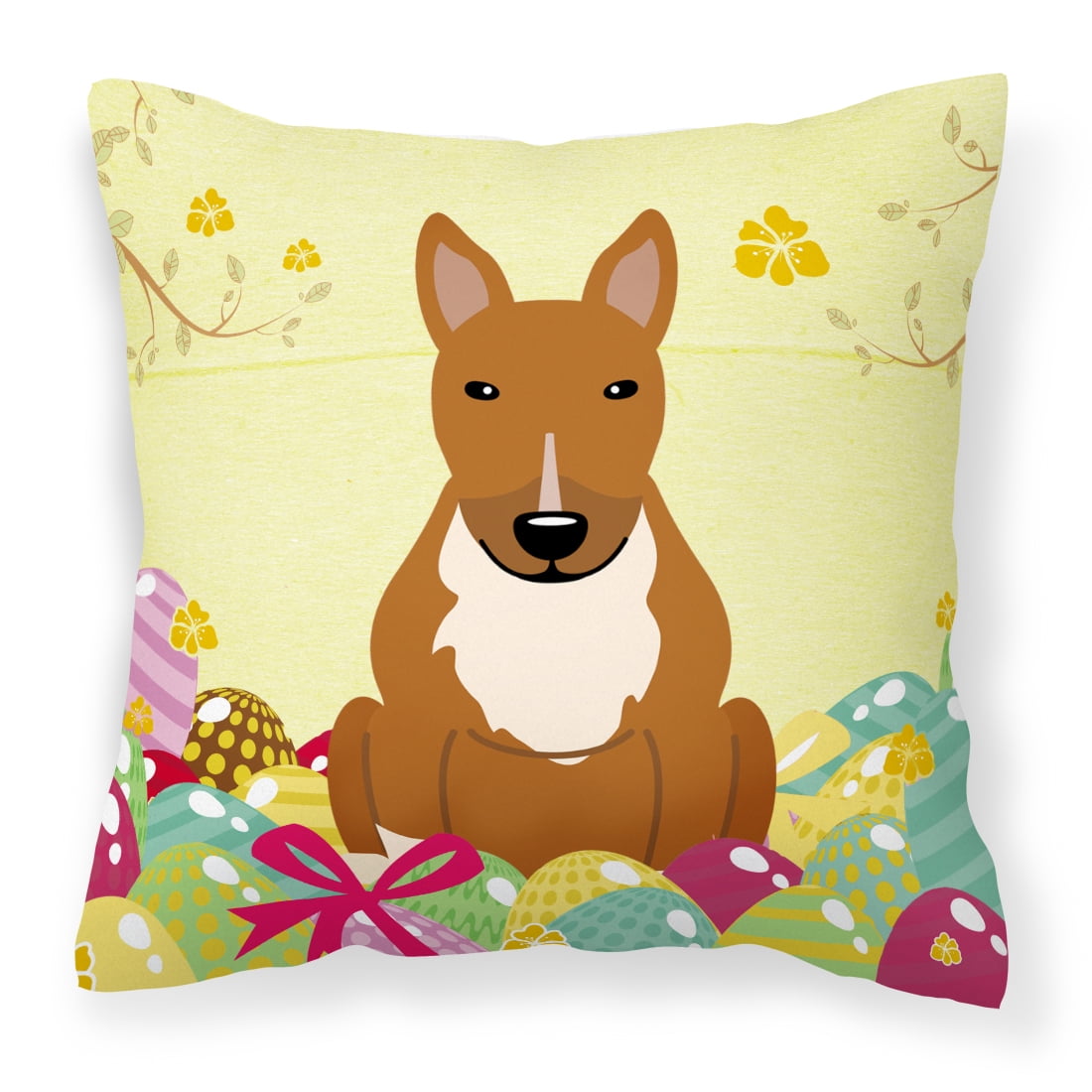 Easter Eggs Bull Terrier Red Fabric Decorative Pillow