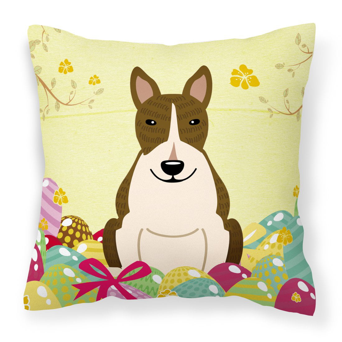 Easter Eggs Bull Terrier Dark Brindle Fabric Decorative Pillow