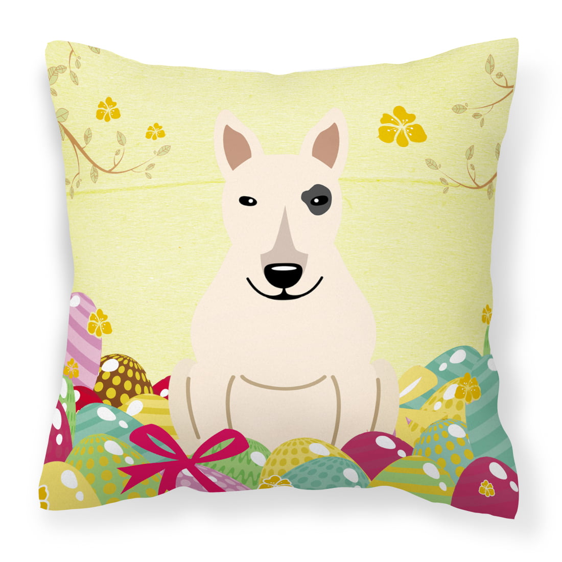 Easter Eggs Bull Terrier White Fabric Decorative Pillow