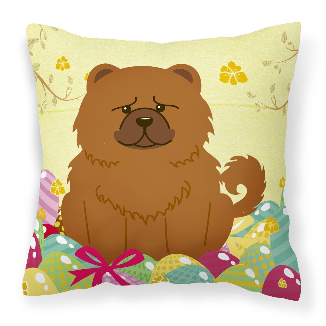 BB6142PW1414 Easter Eggs Chow Chow Red Fabric Decorative Pillow