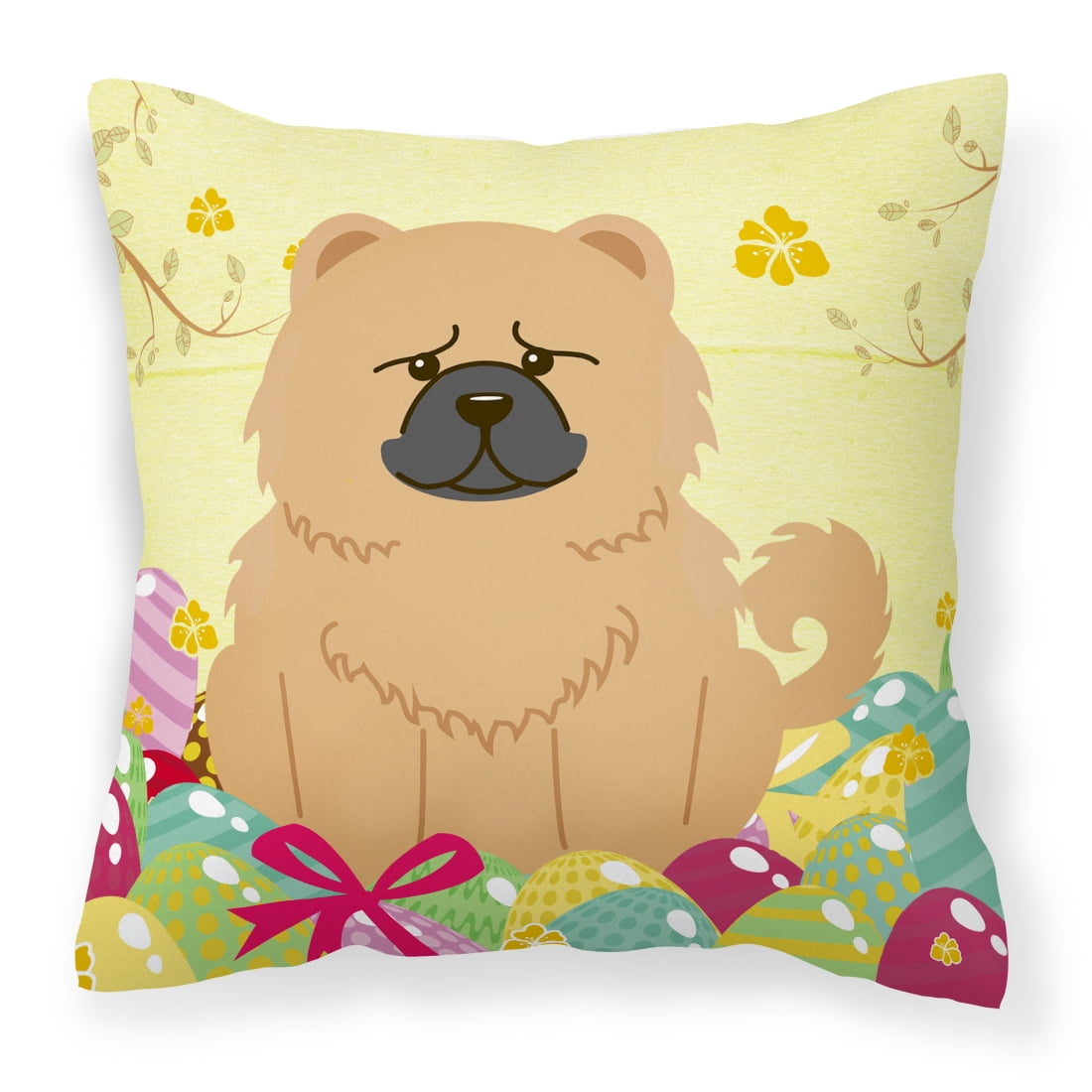 Easter Eggs Chow Chow Cream Fabric Decorative Pillow