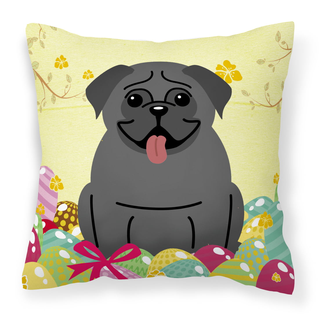 BB6006PW1818 Easter Eggs Pug Black Fabric Decorative Pillow