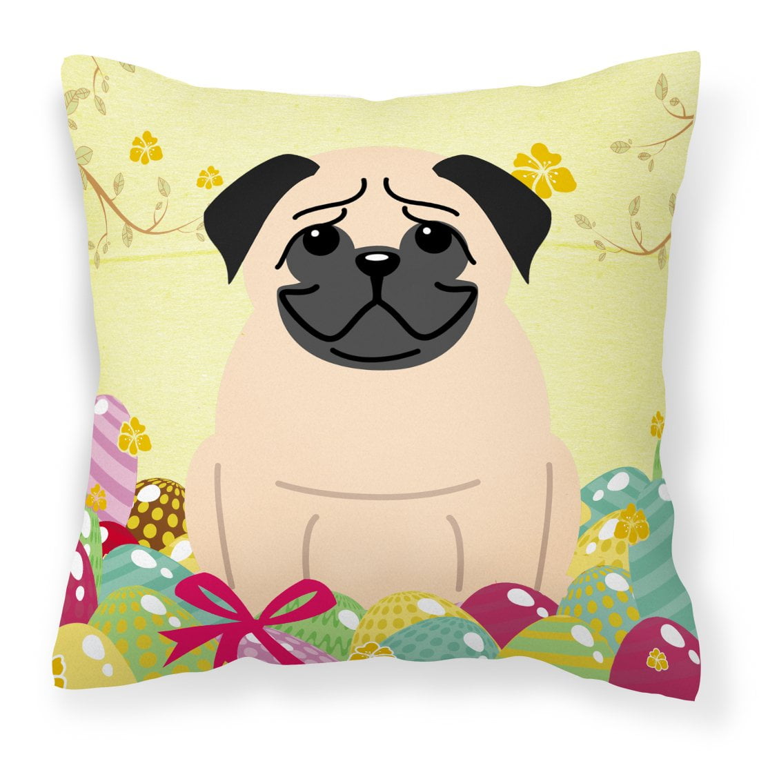 Easter Eggs Pug Fawn Fabric Decorative Pillow