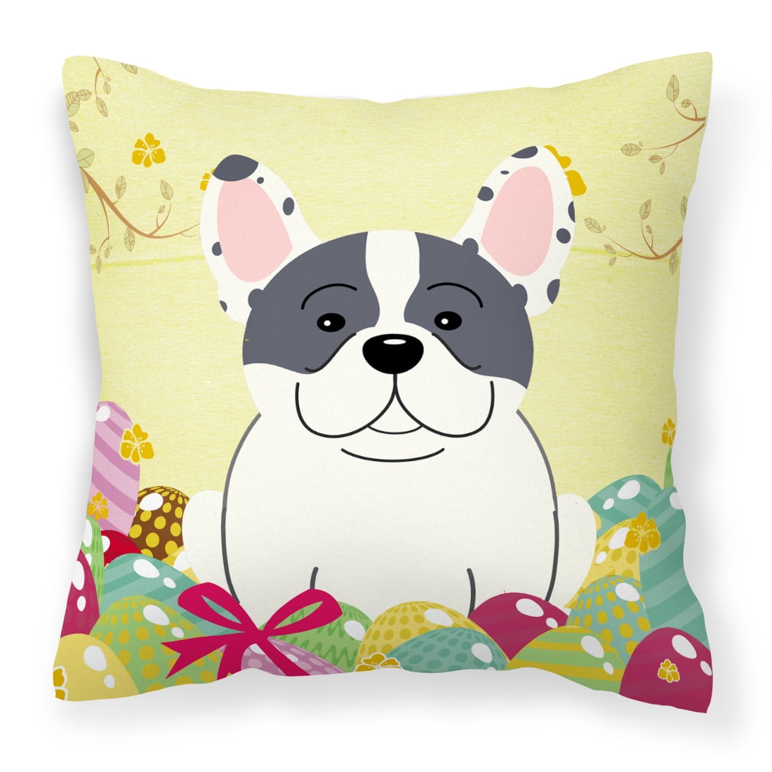 Easter Eggs French Bulldog Piebald Fabric Decorative Pillow
