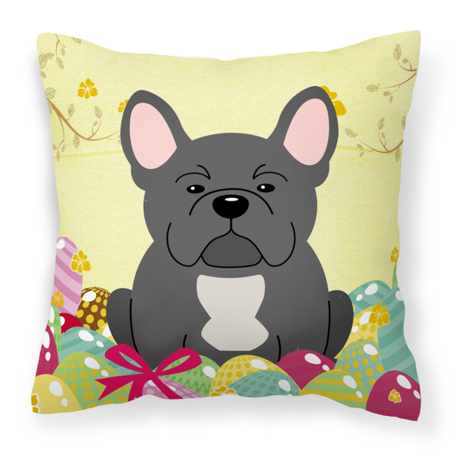 Easter Eggs French Bulldog Black Fabric Decorative Pillow