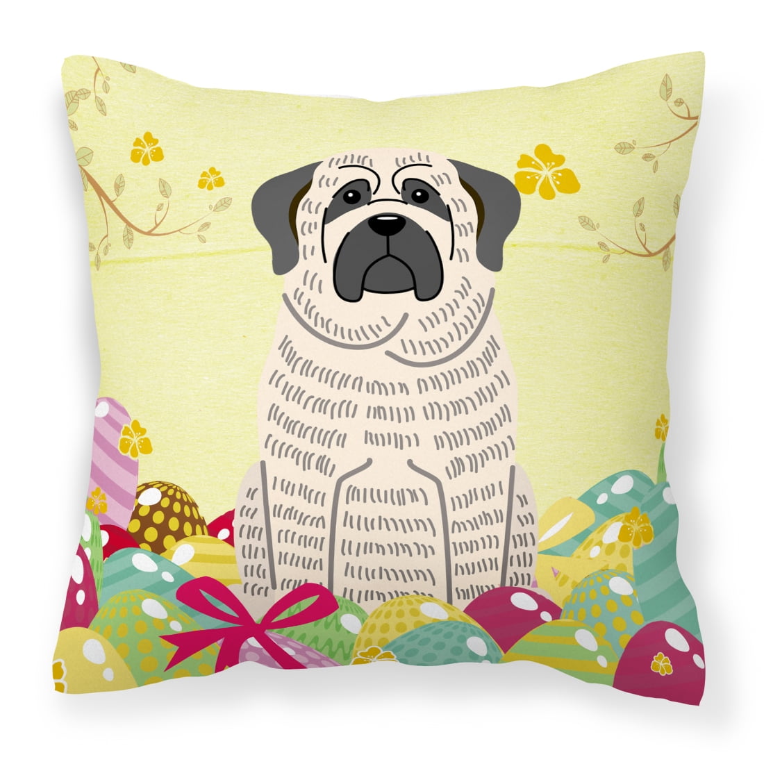 Easter Eggs Mastiff Brindle White Fabric Decorative Pillow