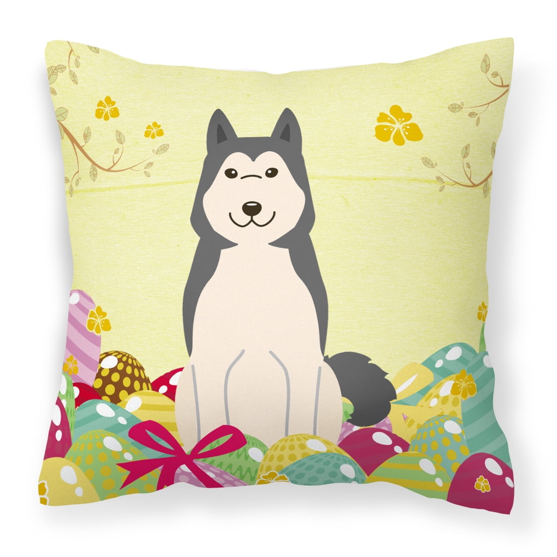 Easter Eggs West Siberian Laika Spitz Fabric Decorative Pillow