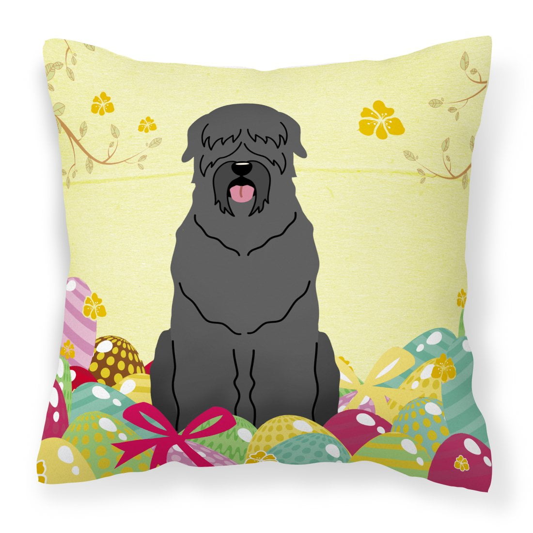 BB6026PW1818 Easter Eggs Black Russian Terrier Fabric Decorative Pillow