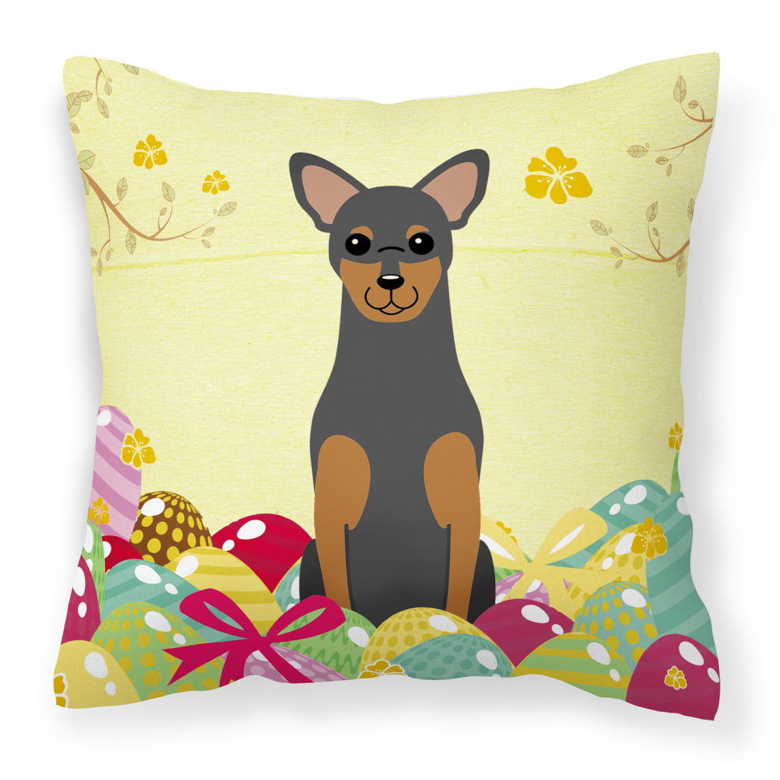 Easter Eggs Manchester Terrier Fabric Decorative Pillow